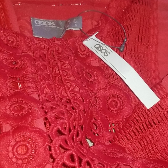 New ASOS Pleated Cut Out Red Dress Sz. 6 - Picture 6 of 8
